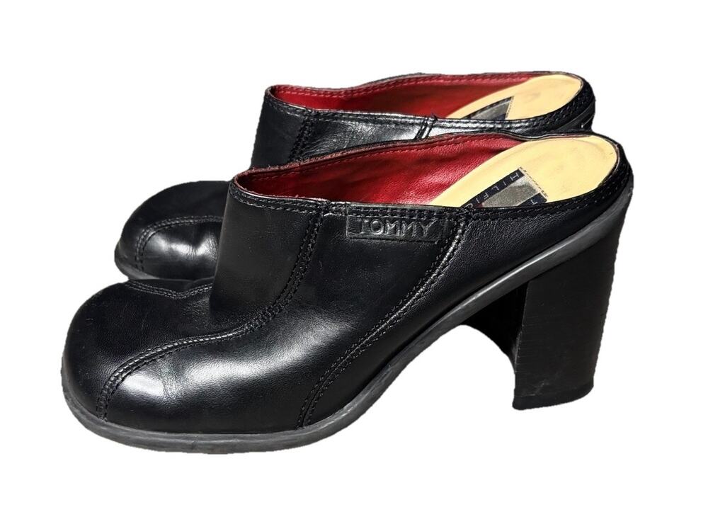 Vintage Tommy Hilfiger Women's 6 Black Chunky Platform Slides 90s Y2K Sandals